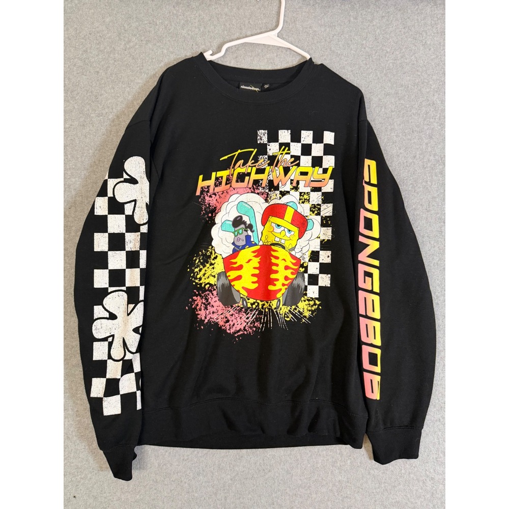 Nickelodeon SpongeBob SquarePants Sweatshirt Racing Graphic Spellout Black Large